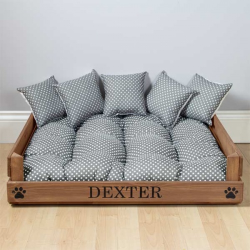 Personalised wooden shop dog bed