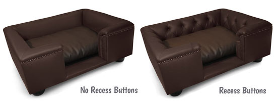 Brown leather sofa dog bed recess buttons options