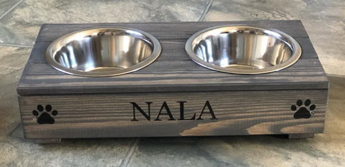 Personalised Grey Double Dog Bowl Feeder